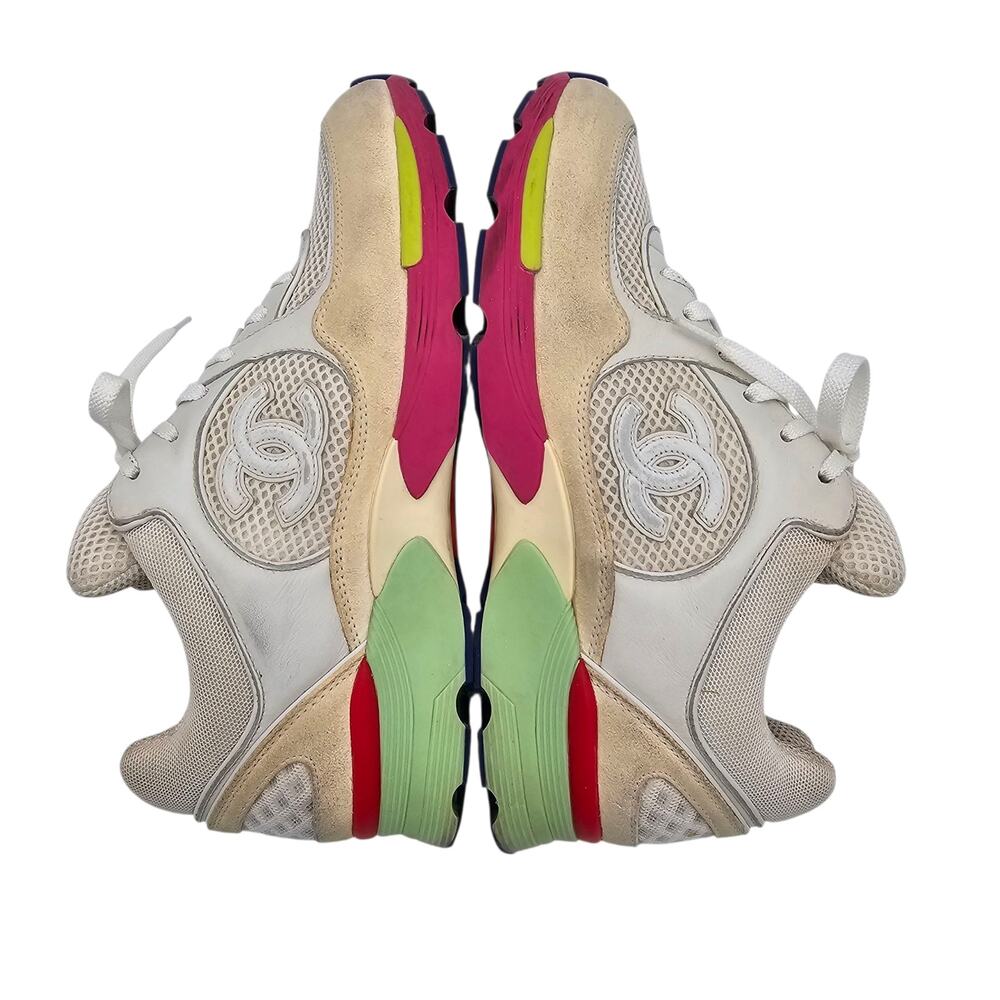 Chanel 16C CC Sneakers Cream Pink Green Suede Low Lace Up Size 38.5 US 7.5 8 - Picture 6 of 11